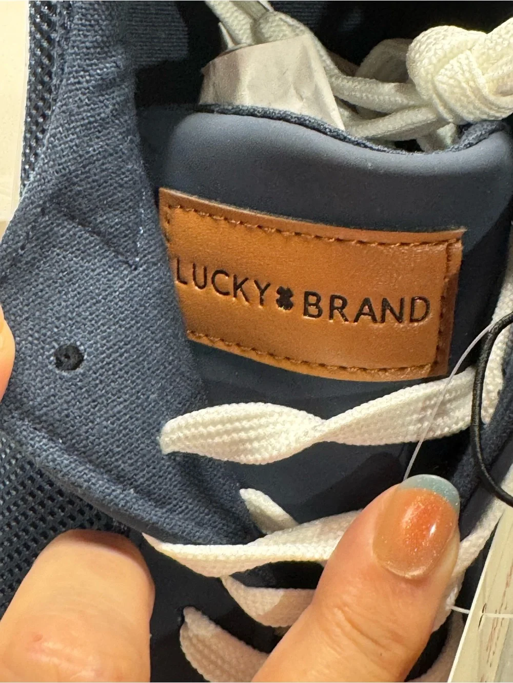 Men’s Lucky Brand Navy and White Low-Top Sneakers with Leather Tongue Tab